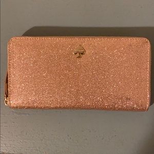 Kate Spade Large Rose Gold Glitter Zip Wallet